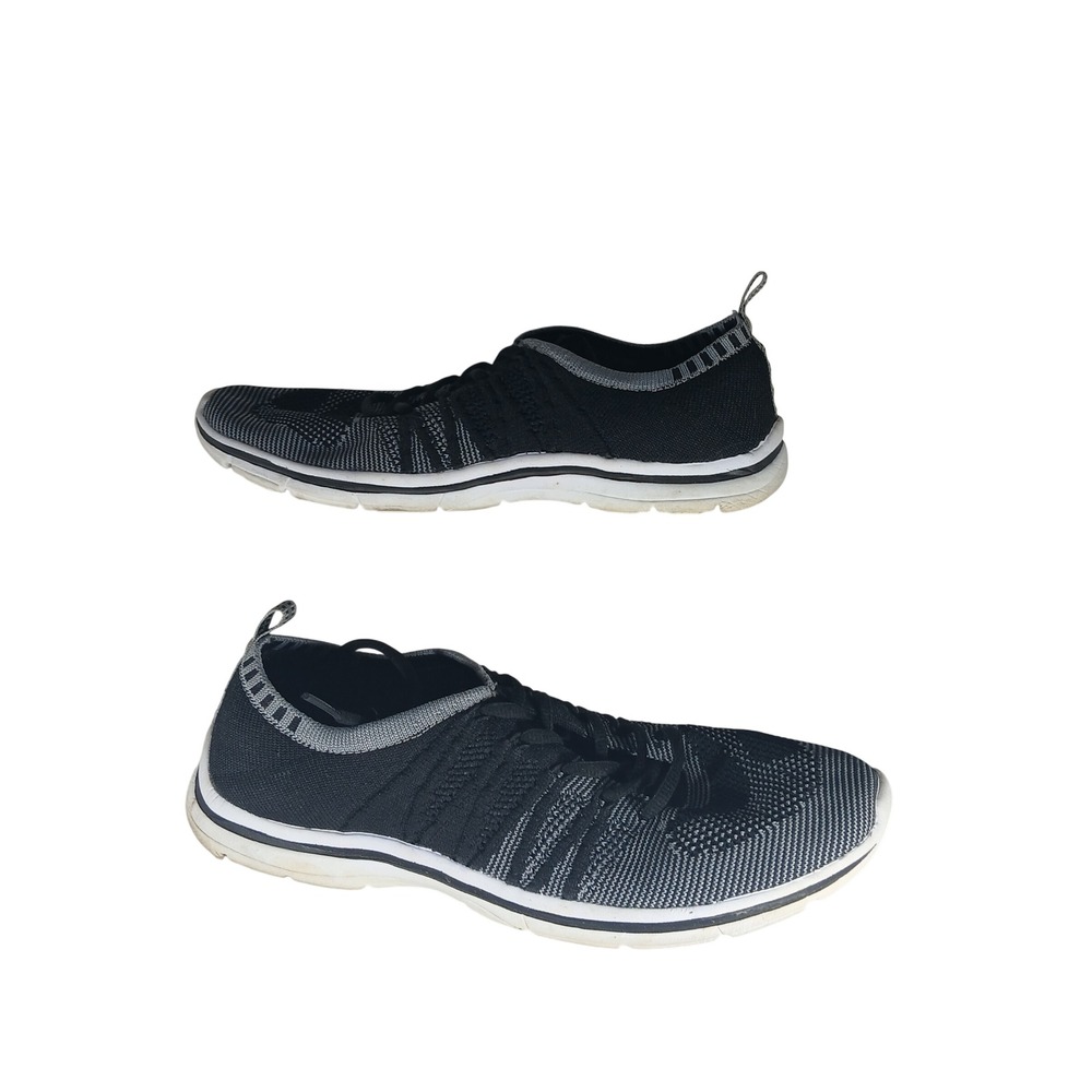 Anne Klein Sport AK Weekend 9.5M Black Grey Knit Slip On Sneakers Athleisure